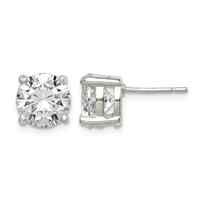 Sterling Silver Polished 8mm Round CZ Stud Earrings view 1