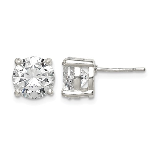 Sterling Silver Polished 8mm Round CZ Stud Earrings