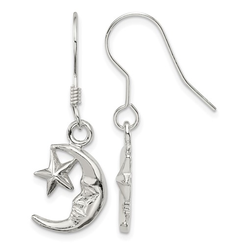 Sterling Silver Moon and Star Earrings