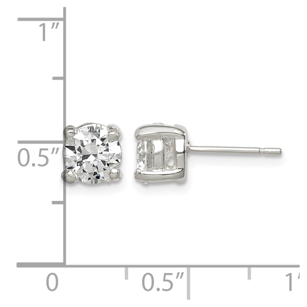 Sterling Silver Polished 6mm Round CZ Stud Earrings (QE320)