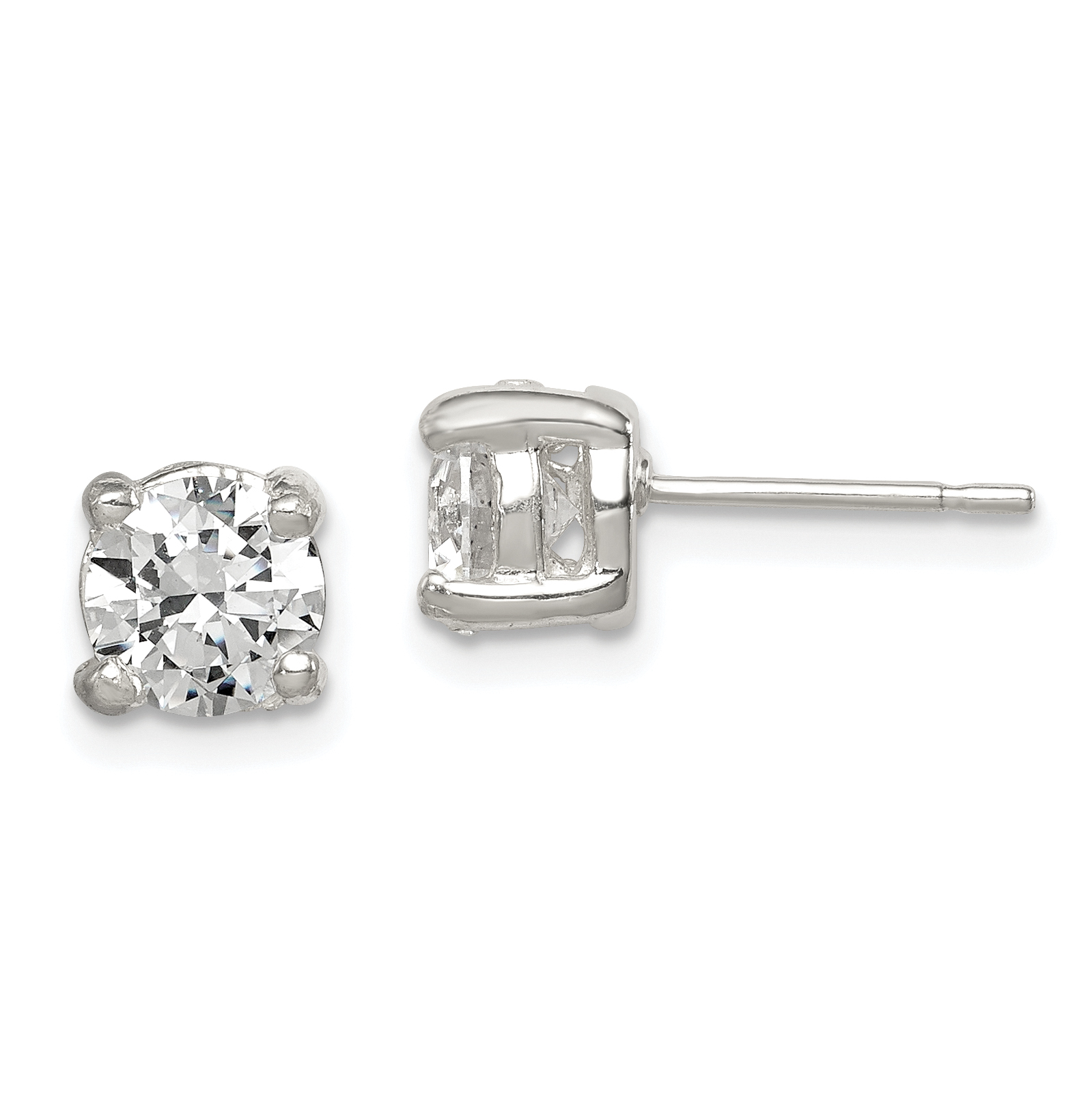Sterling Silver Polished 6mm Round CZ Stud Earrings (QE320)