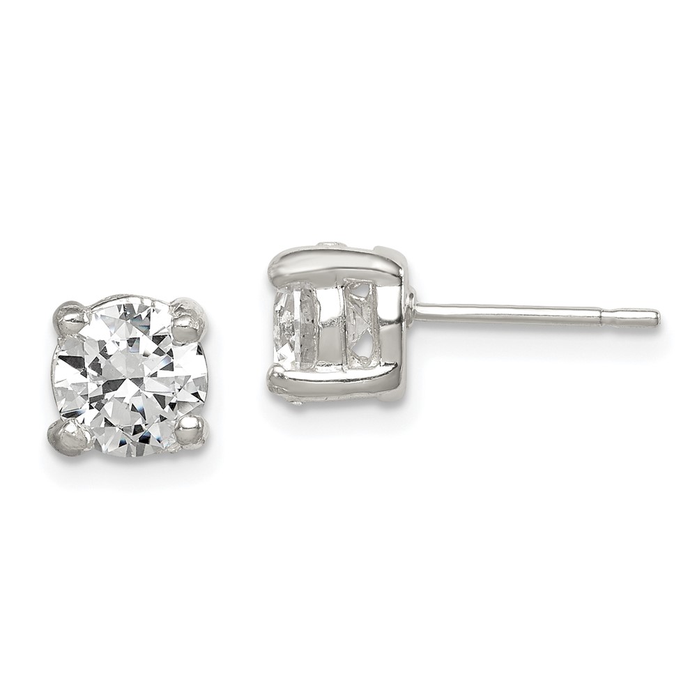 Sterling Silver Polished 6mm Round CZ Stud Earrings (QE320)