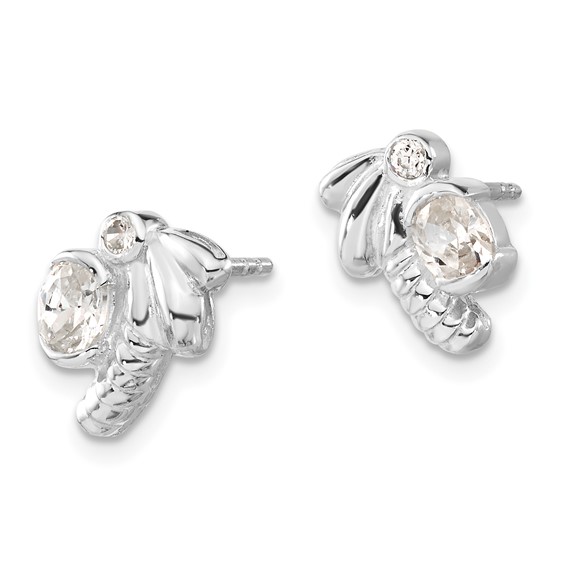 Sterling Silver Polished CZ Dragonfly Post Earrings