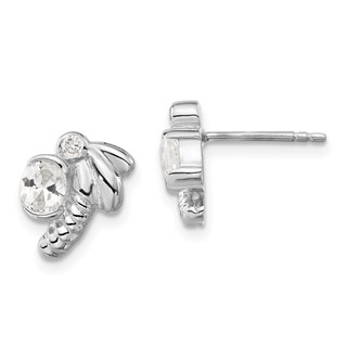 Sterling Silver Polished CZ Dragonfly Post Earrings