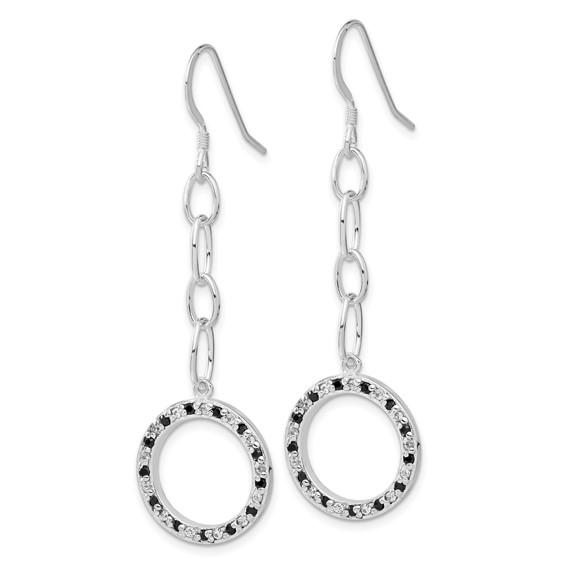 Sterling Silver Fancy Black & Clear CZ Circle Dangle Earrings