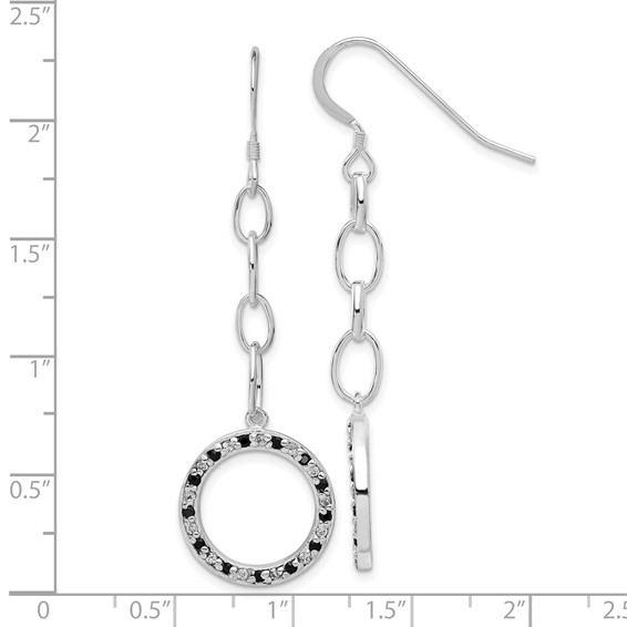 Sterling Silver Fancy Black & Clear CZ Circle Dangle Earrings