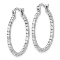 Sterling Silver Rhodium-plated CZ in Out Hoop Earrings view 2