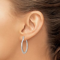 Sterling Silver Rhodium-plated CZ in Out Hoop Earrings view 3