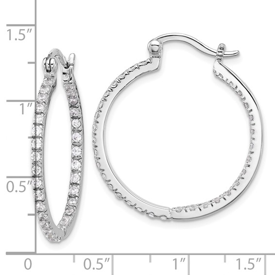 Sterling Silver Rhodium-plated CZ IN/OUT Hoop Earrings