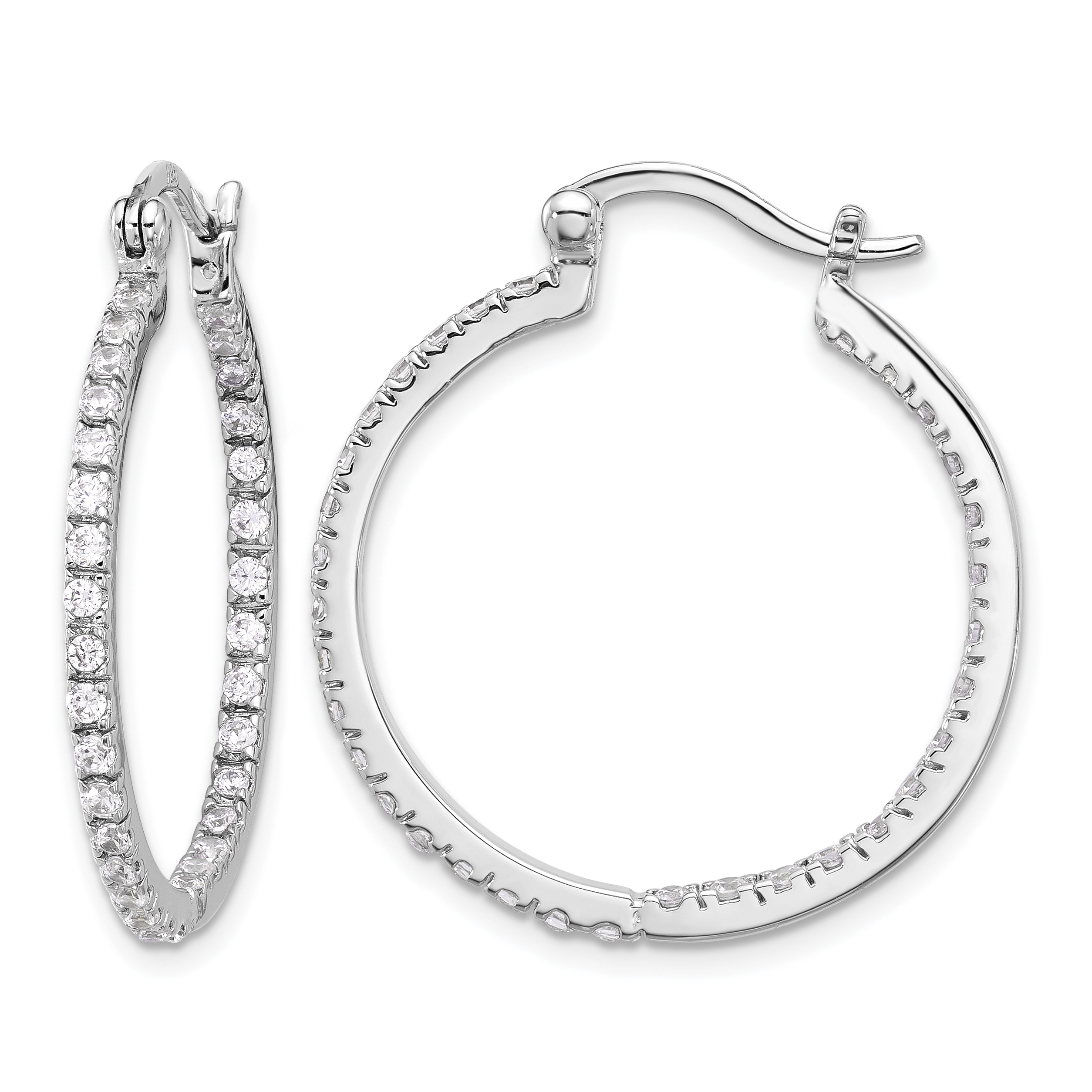Sterling Silver Rhodium-plated CZ IN/OUT Hoop Earrings (QE3242)