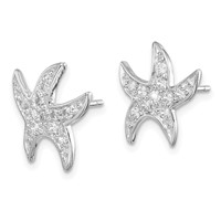 Sterling Silver Rhodium-plated CZ Starfish Earrings view 2