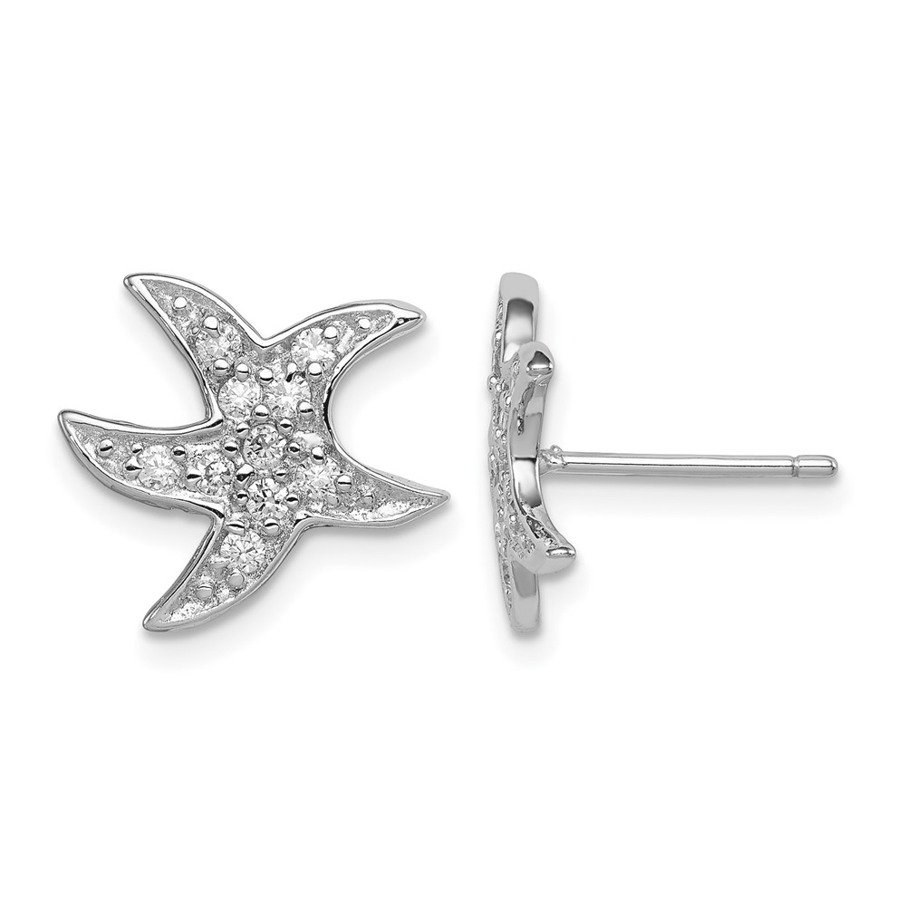 Sterling Silver Rhodium-plated CZ Starfish Earrings (QE3244)