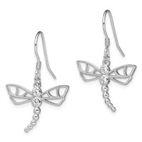 Sterling Silver Rhodium-plated CZ Dragonfly Earrings view 2
