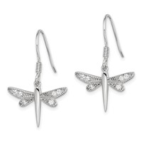 Sterling Silver Rhodium-plated Polished CZ Dragonfly Earrings view 2