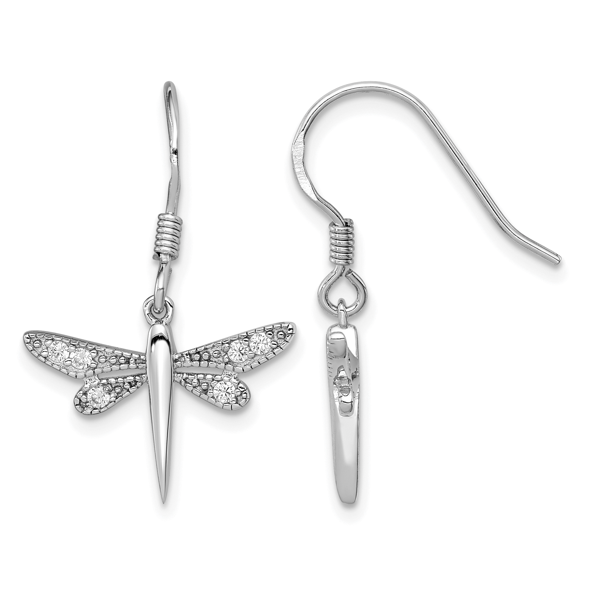Sterling Silver Rhodium-plated Polished CZ Dragonfly Earrings (QE3271)
