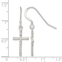 Sterling Silver Polished & Textured Cross Dangle Earrings view 4