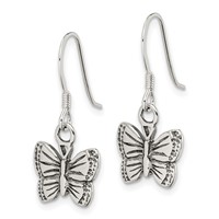 Sterling Silver Antiqued Butterfly Earrings view 2