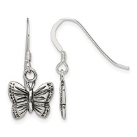 Sterling Silver Antiqued Butterfly Earrings view 1