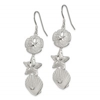 Sterling Silver Sand Dollar, Starfish and Shell Earrings view 2