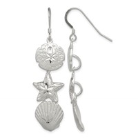 Sterling Silver Sand Dollar, Starfish and Shell Earrings view 1