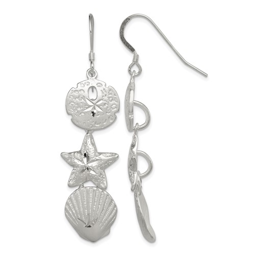 Sterling Silver Sand Dollar, Starfish and Shell Earrings