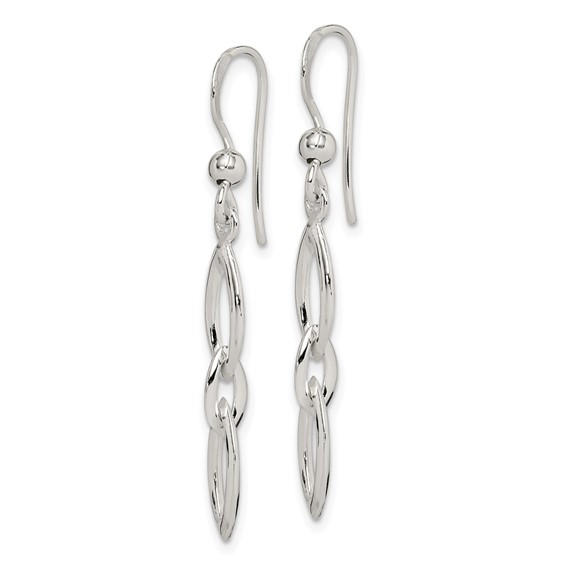Sterling Silver Polished Fancy Marquise Link Dangle Earrings