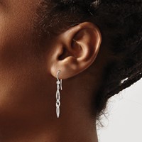 Sterling Silver Polished Fancy Marquise Link Dangle Earrings view 3