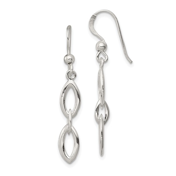 Sterling Silver Polished Fancy Marquise Link Dangle Earrings
