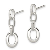 Sterling Silver Polished Oval Link Dangle Earrings view 2