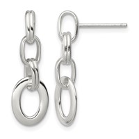 Sterling Silver Polished Oval Link Dangle Earrings view 1