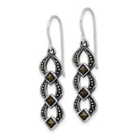 Sterling Silver Rhodium-plated Antiqued & Textured Marcasite Dangle Earring view 2