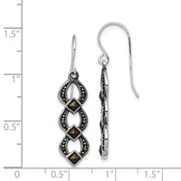 Sterling Silver Rhodium-plated Antiqued & Textured Marcasite Dangle Earring view 4