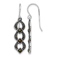 Sterling Silver Rhodium-plated Antiqued & Textured Marcasite Dangle Earring view 1