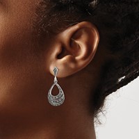 Sterling Silver RH-plated Textured Marcasite Teardrop Post Dangle Earrings view 3