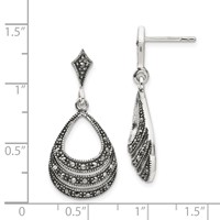 Sterling Silver RH-plated Textured Marcasite Teardrop Post Dangle Earrings view 4