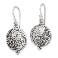 Sterling Silver Polished & Antiqued Filigree Yin and Yang Dangle Earrings view 2