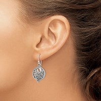 Sterling Silver Polished & Antiqued Filigree Yin and Yang Dangle Earrings view 3