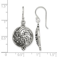 Sterling Silver Polished & Antiqued Filigree Yin and Yang Dangle Earrings view 4