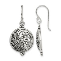 Sterling Silver Polished & Antiqued Filigree Yin and Yang Dangle Earrings view 1