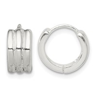 Sterling Silver Striped Hinged Hoop Earrings view 1