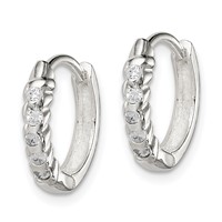 Sterling Silver CZ Hinged Hoop Earrings view 2