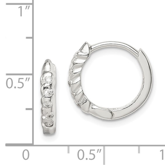 Sterling Silver CZ Hinged Hoop Earrings
