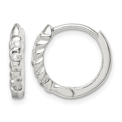 Sterling Silver CZ Hinged Hoop Earrings