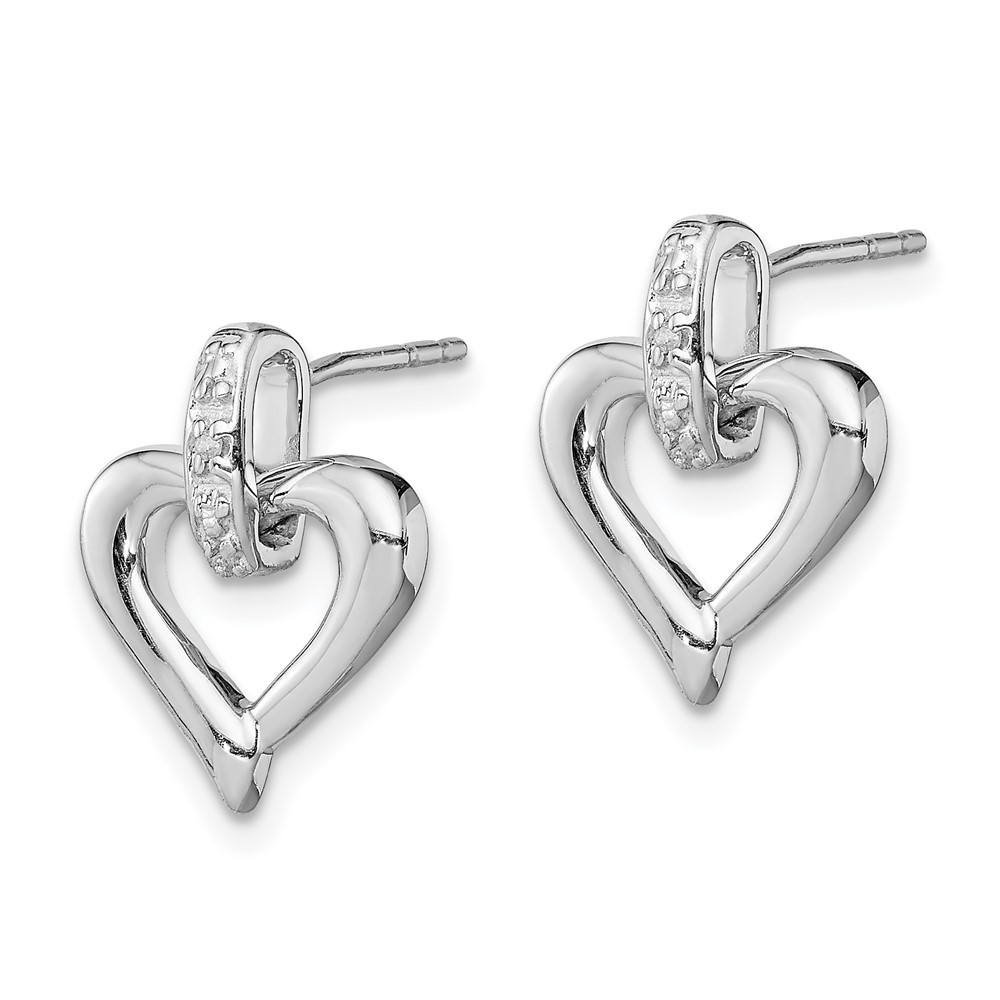 Sterling Silver Rhodium Heart w/Diam. Earrings (QE3454)