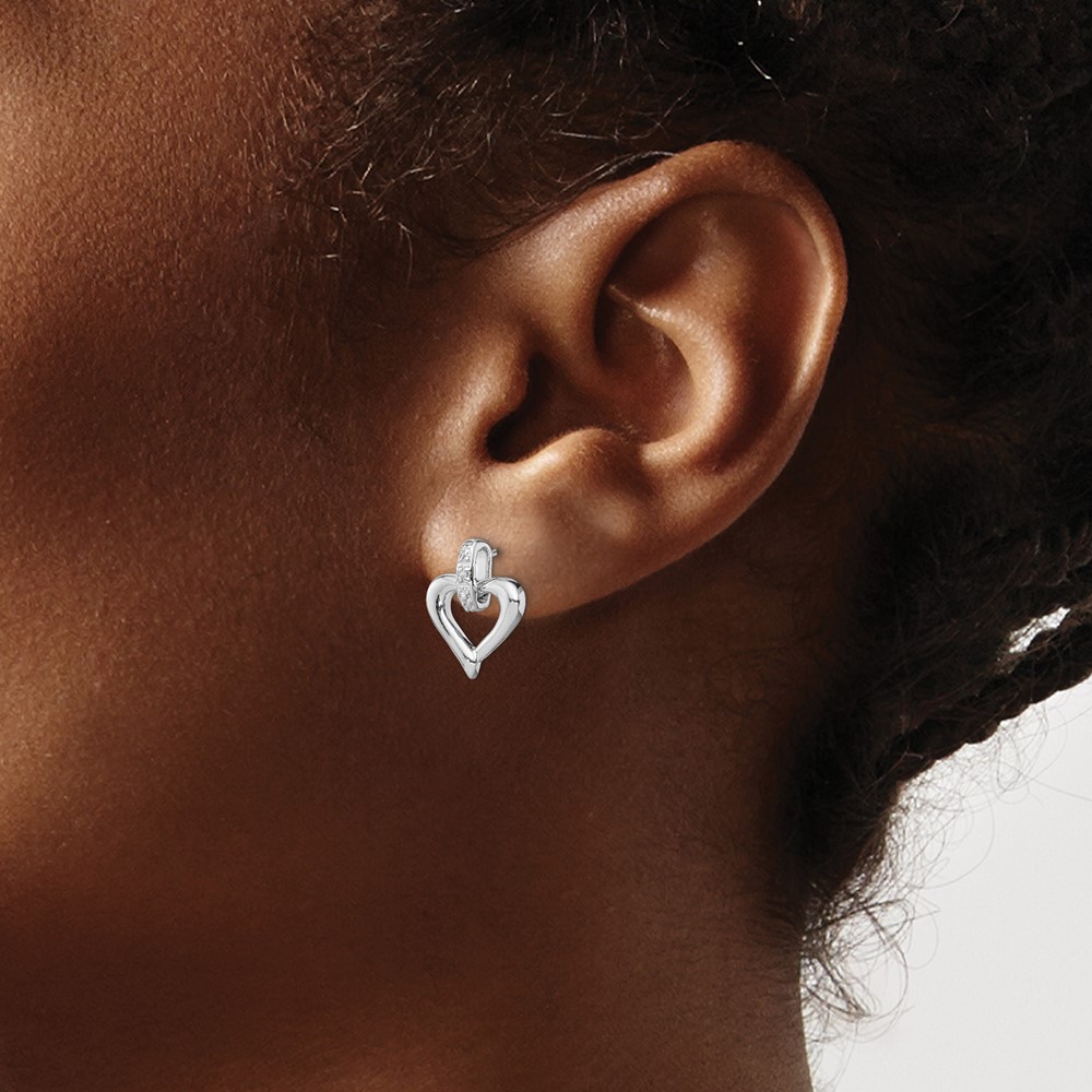 Sterling Silver Rhodium Heart w/Diam. Earrings (QE3454)