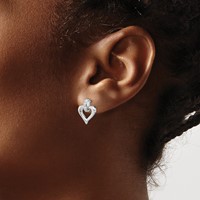 Sterling Silver Rhodium Heart W Diam. Earrings view 3