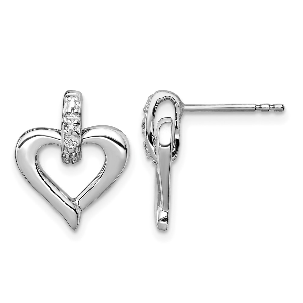 Sterling Silver Rhodium Heart w/Diam. Earrings (QE3454)