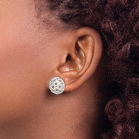 Sterling Silver 14mm Fancy Button Post Earrings view 3