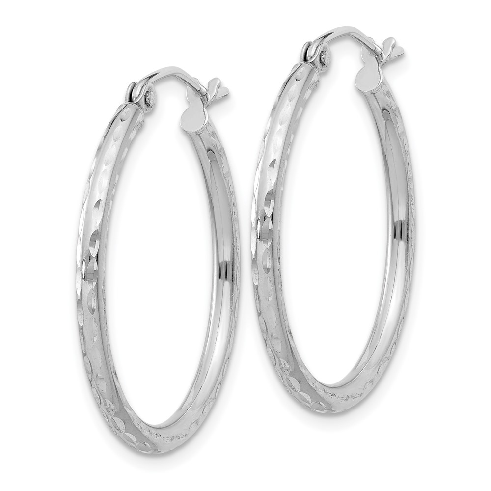Sterling Silver Rhodium-plated 2mm Diamond Cut Hoop Earrings (QE3530)