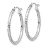 Sterling Silver Rhodium-plated 2mm Diamond Cut Hoop Earrings view 2